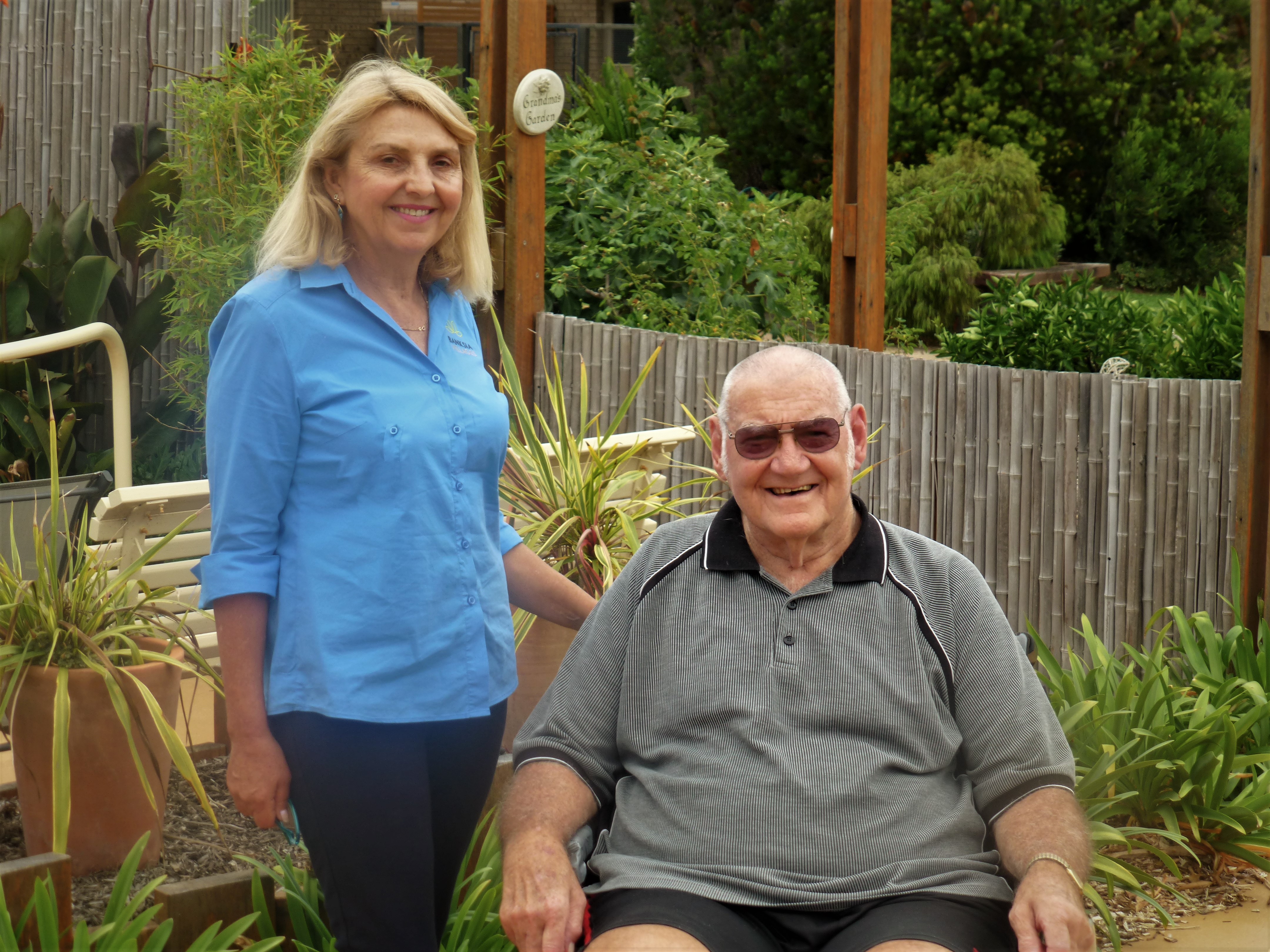 Banksia Lodge resident Alan C, pictured with staff member Jeanette